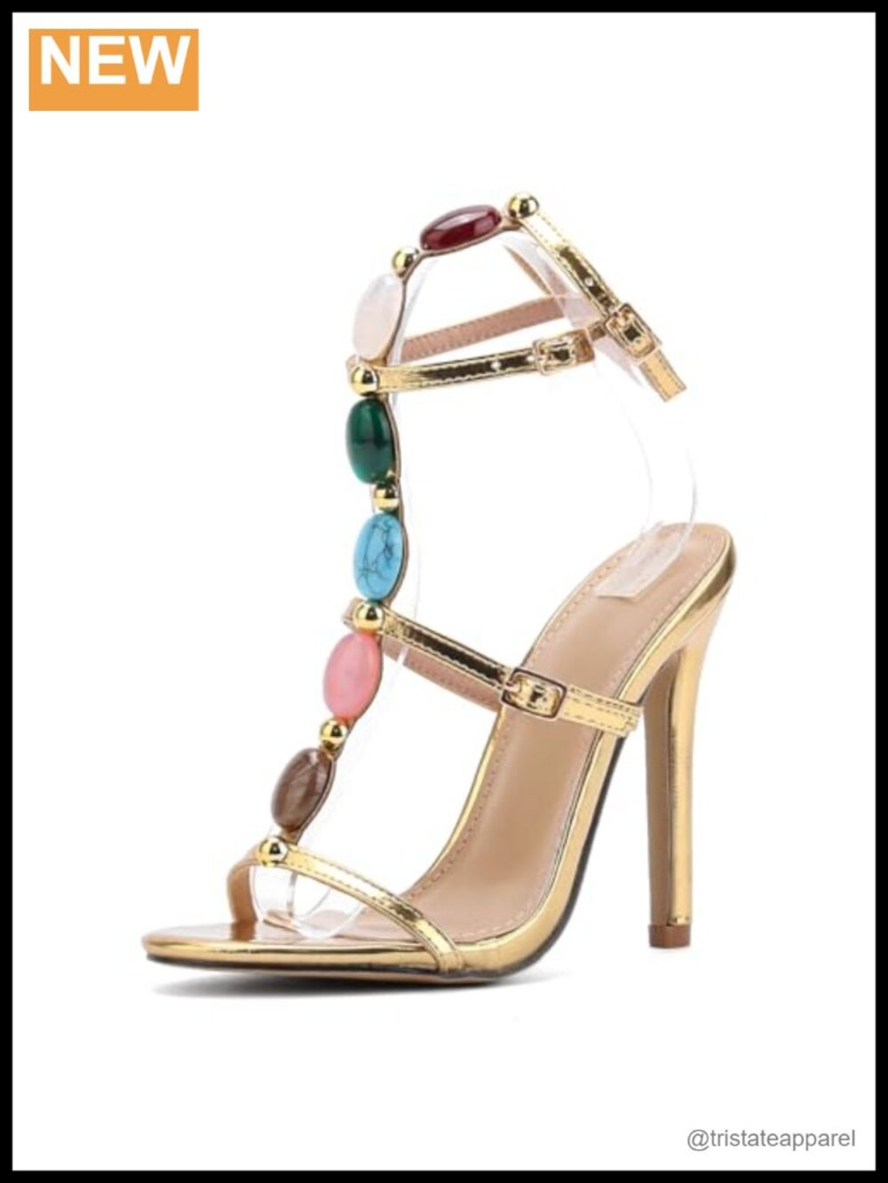Kluolandi Strappy Gold Heels Open Toe Ankle Strap Stiletto Sandals Party Wedding